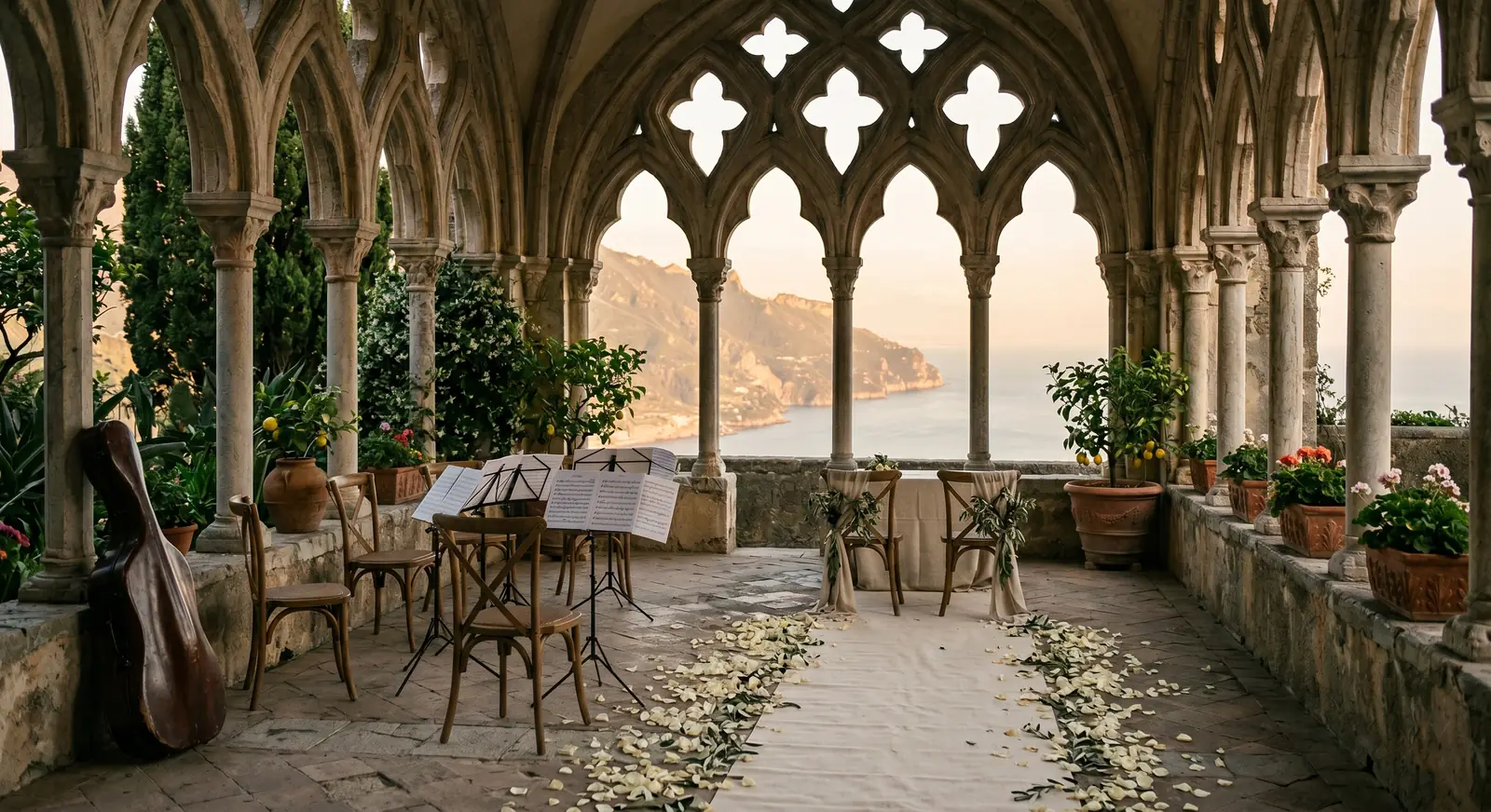 Villa Rufolo Ravello, allestimento destination wedding Costiera Amalfitana